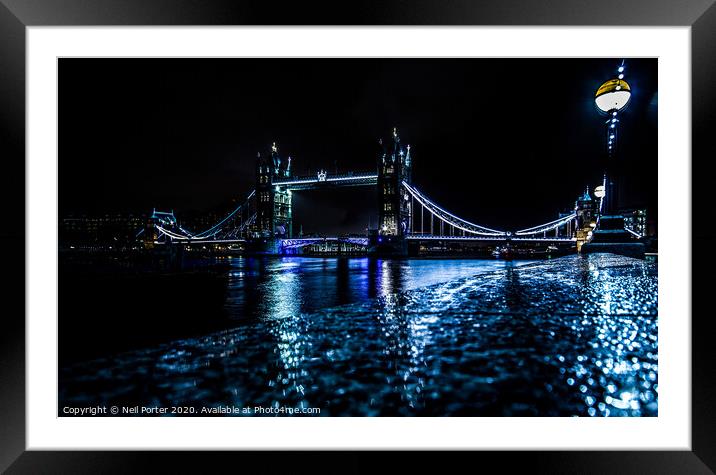 Rainy night in London Framed Mounted Print by Neil Porter