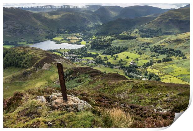 Glenridding and Patterdale from Heron Pike, Lake District, Cumbria, UK Print by David Forster
