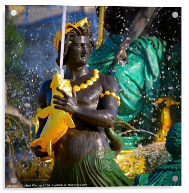 Guilded mermaid statue Paris Acrylic by Chris Warren
