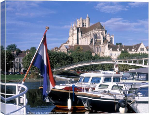  Cathedral and River Yonne Auxerre  Canvas Print by Chris Warren