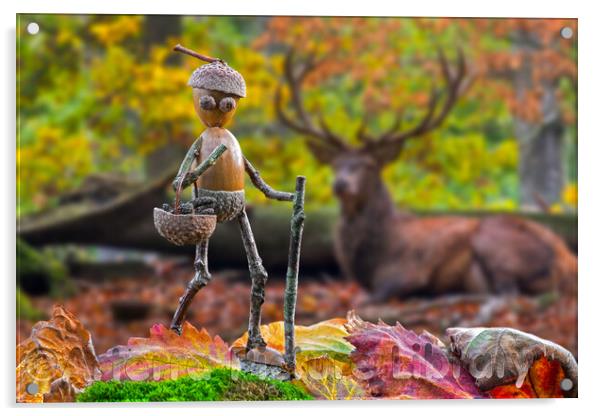Little Acorn Man and Red Deer Acrylic by Arterra 