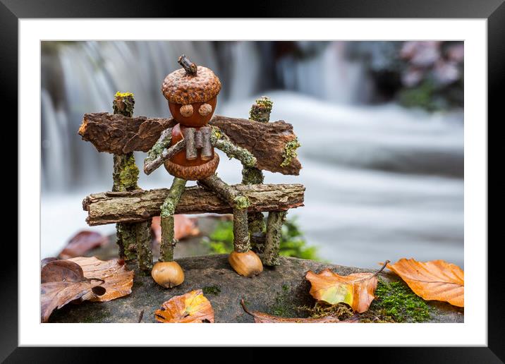 Little Acorn Man and Waterfall Framed Mounted Print by Arterra 