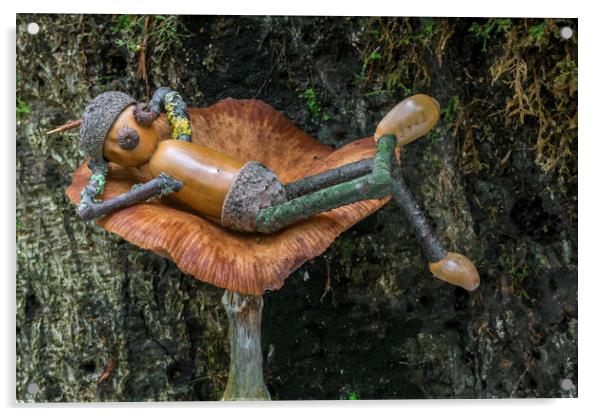 Lazy Acorn Man on Mushroom Acrylic by Arterra 