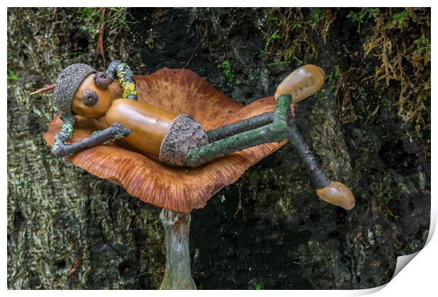 Lazy Acorn Man on Mushroom Print by Arterra 