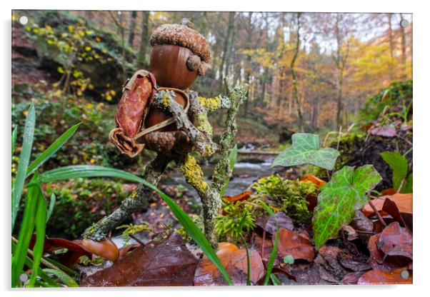 Little Acorn Man Hiking in Forest Acrylic by Arterra 