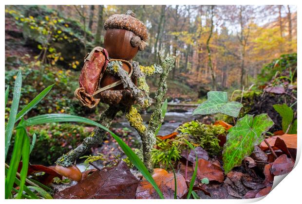 Little Acorn Man Hiking in Forest Print by Arterra 