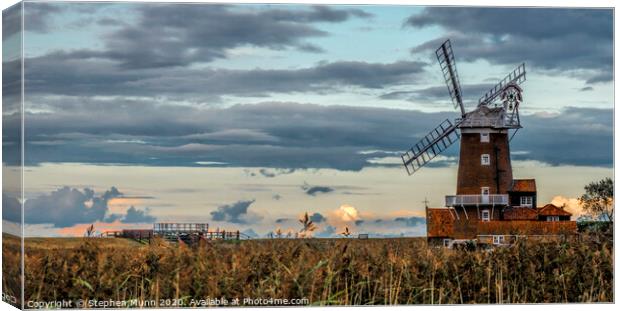 Cley Windmill sunset, North Norfolk, Coast Canvas Print by Stephen Munn