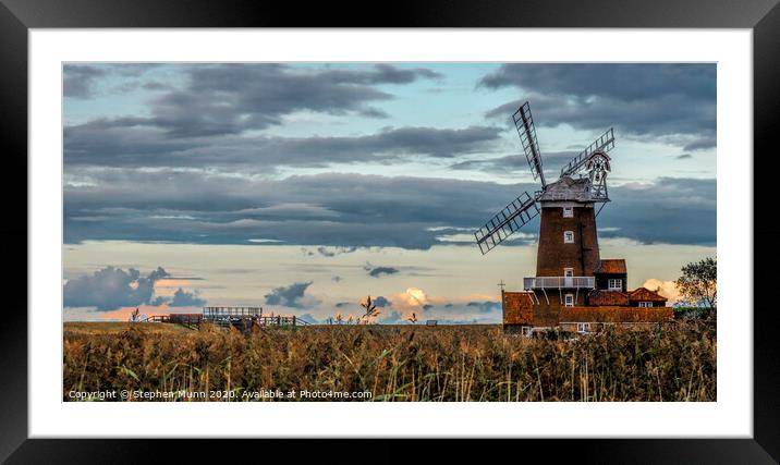 Cley Windmill sunset, North Norfolk, Coast Framed Mounted Print by Stephen Munn