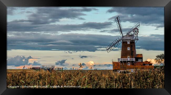 Cley Windmill sunset, North Norfolk, Coast Framed Print by Stephen Munn
