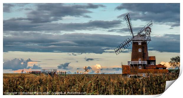 Cley Windmill sunset, North Norfolk, Coast Print by Stephen Munn