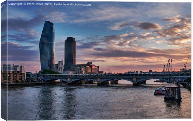 River Thames at twilight. Canvas Print by Peter Jones