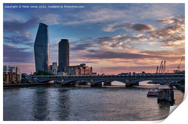 River Thames at twilight. Print by Peter Jones