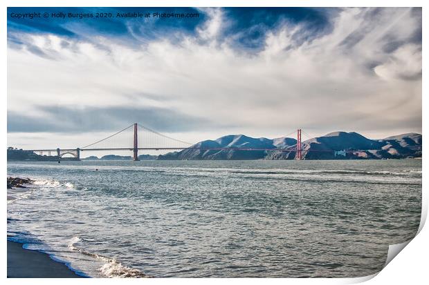 San Francisco looking at the Golden gate bridge from the Sea Print by Holly Burgess