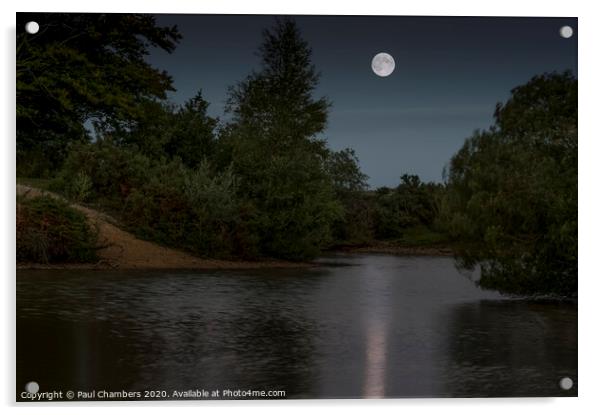 Moonlit Cadnam Pool Acrylic by Paul Chambers