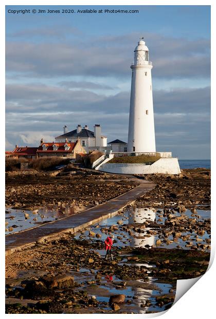 Looking for rock pools at St Mary's Island Print by Jim Jones