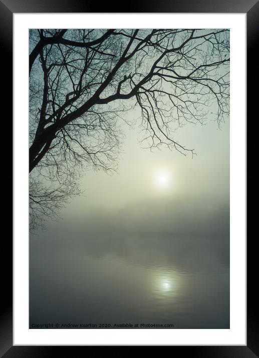 Misty dawn by the lake, Etherow country park, Comp Framed Mounted Print by Andrew Kearton