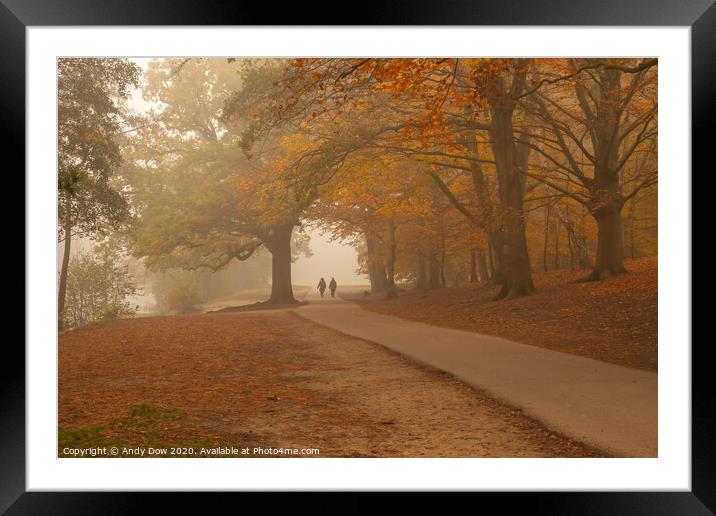 Misty morning at Virginia Waters, Surrey Framed Mounted Print by Andy Dow