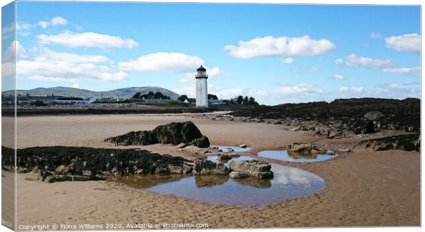 Southerness lighthouse and beach Canvas Print by Fiona Williams