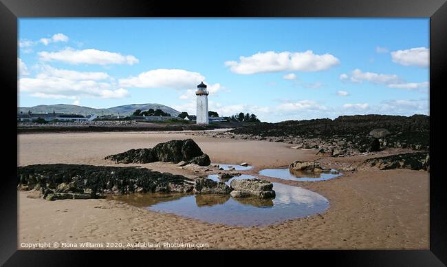 Southerness lighthouse and beach Framed Print by Fiona Williams