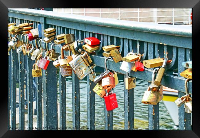 Locks Displayed on Copehagen Bridge Framed Print by chris hyde