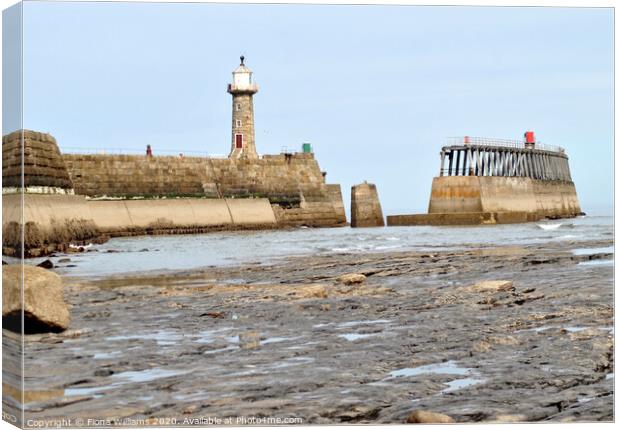 Whitby pier from the beach Canvas Print by Fiona Williams
