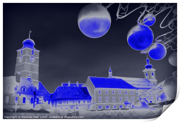 Blue Christmas night Print by Marinela Feier