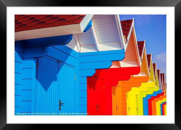 Row of Colourful Beach Huts Framed Mounted Print by Michael Shannon