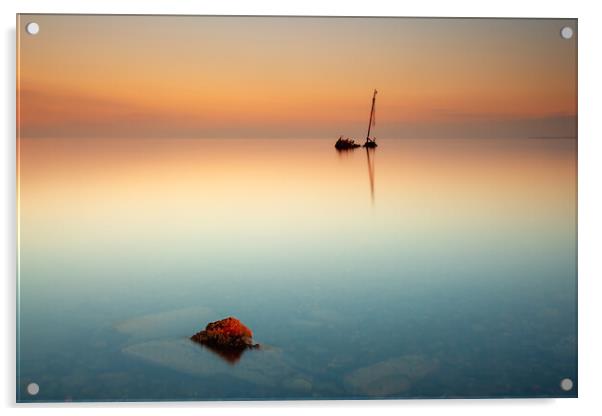 Flat Calm Shipwreck Acrylic by Grant Glendinning
