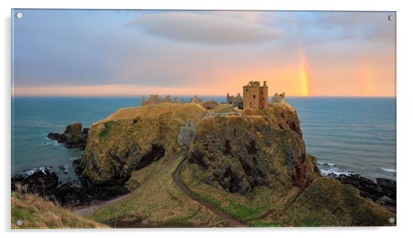 Dunnottar Castle Sunset Rainbow Acrylic by Grant Glendinning