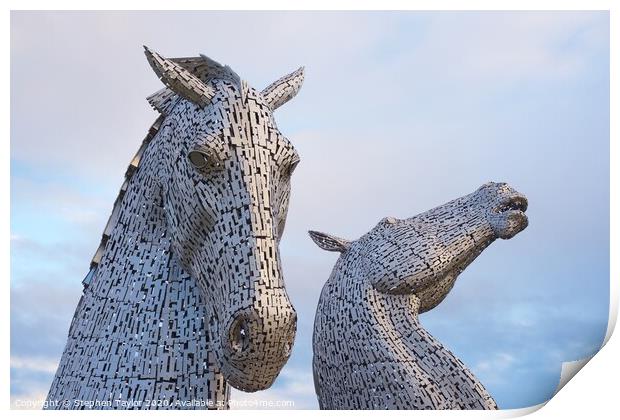 The Kelpies at sunrise Print by Stephen Taylor