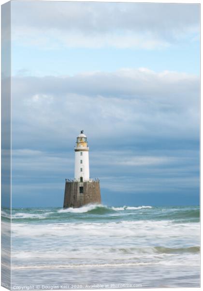 Rattray Head Lighthouse in splashing waves Canvas Print by Douglas Kerr