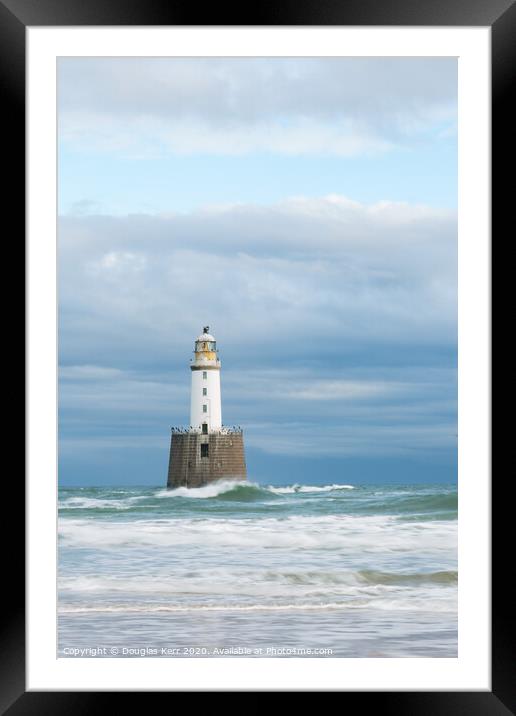 Rattray Head Lighthouse in splashing waves Framed Mounted Print by Douglas Kerr
