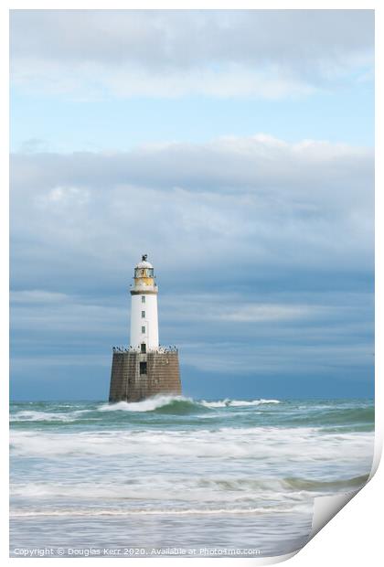 Rattray Head Lighthouse in splashing waves Print by Douglas Kerr