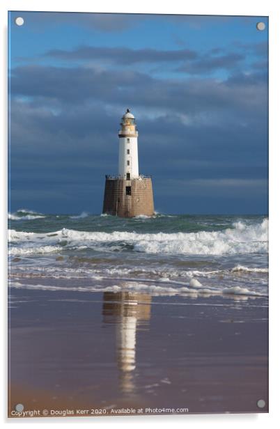 Rattray Head Lighthouse, reflection in sand. Acrylic by Douglas Kerr
