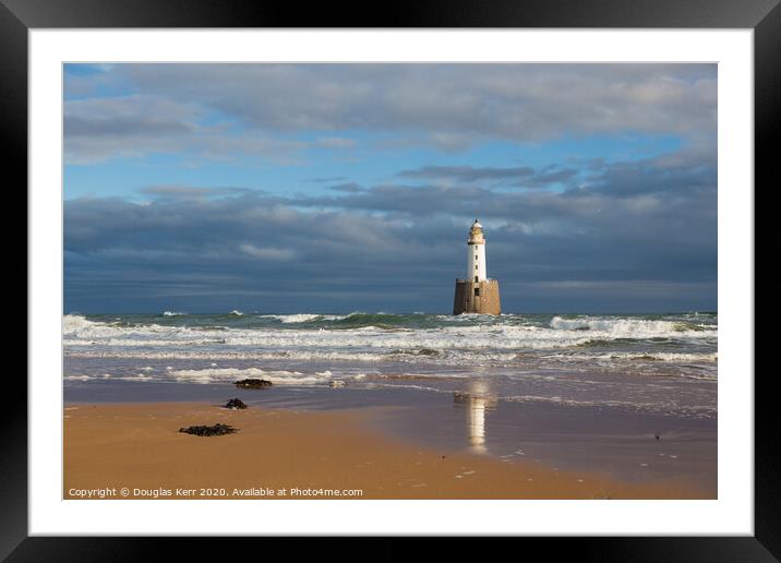 Rattray Head Lighthouse, reflection in sand with seaweed. Peterhead Framed Mounted Print by Douglas Kerr