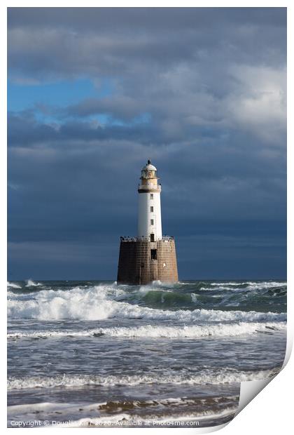 Rattray Head Lighthouse, rough waves, Peterhead Print by Douglas Kerr