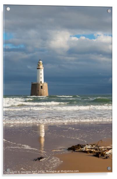 Rattray Head Lighthouse, reflection and seaweed in Acrylic by Douglas Kerr