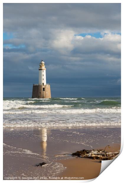 Rattray Head Lighthouse, reflection and seaweed in Print by Douglas Kerr