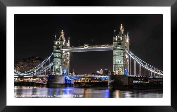 Tower Bridge at Night - London, United Kingdom.  Framed Mounted Print by Adrian Rowley