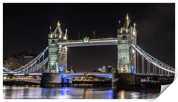 Tower Bridge at Night - London, United Kingdom.  Print by Adrian Rowley