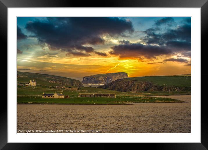 Loch Spiggie in Shetland at sunset Framed Mounted Print by Richard Ashbee