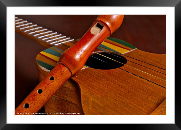 Cuatro Guitar and Recorder Framed Mounted Print by Angelo DeVal
