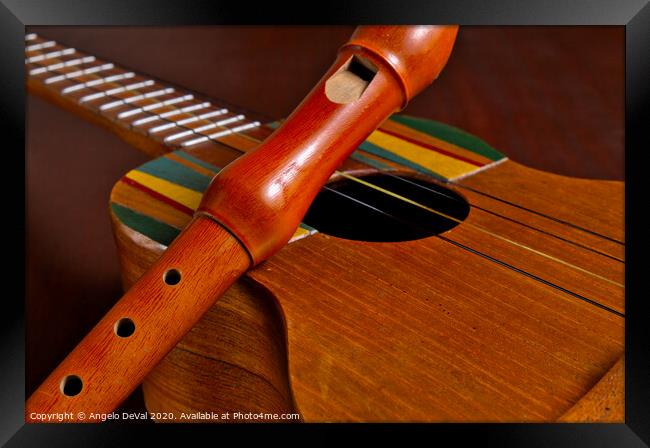 Cuatro Guitar and Recorder Framed Print by Angelo DeVal