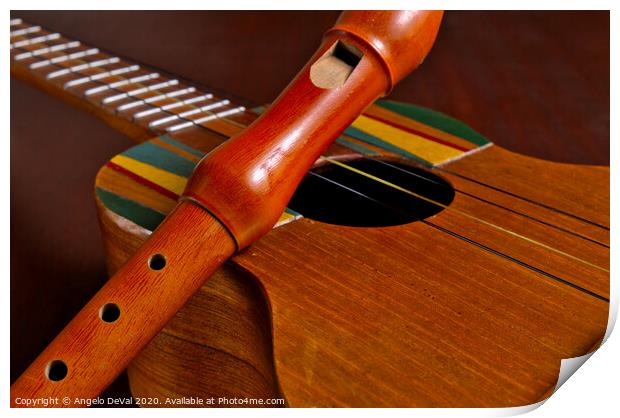 Cuatro Guitar and Recorder Print by Angelo DeVal