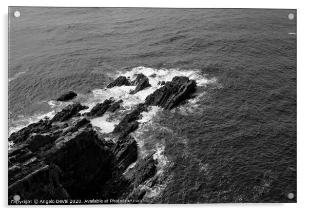 Rocks and Waves in Cape Sardao with Monochrome Acrylic by Angelo DeVal