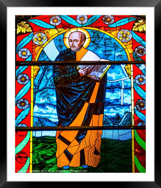 Ignatius Loyola Stained Glass La Compania Church Puebla Mexico Framed Mounted Print by William Perry