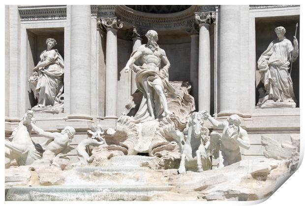 Close up of the sculptures in the Fountain of Trevi, Rome, Lazio, Italy Print by Kevin Hellon