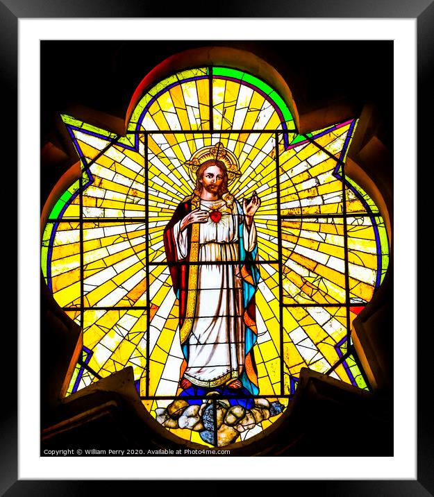 Jesus Sacred Heart Stained Glass La Compania Church Puebla Mexico Framed Mounted Print by William Perry
