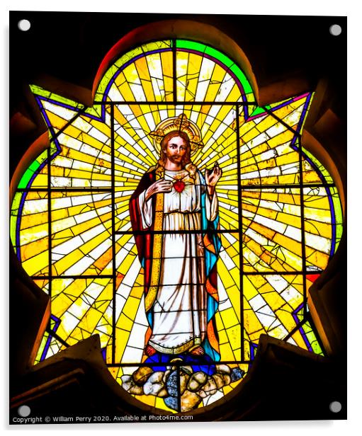 Jesus Sacred Heart Stained Glass La Compania Church Puebla Mexico Acrylic by William Perry