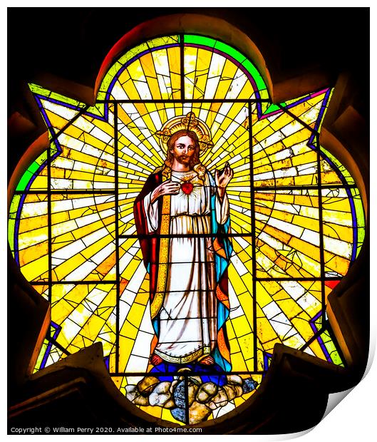 Jesus Sacred Heart Stained Glass La Compania Church Puebla Mexico Print by William Perry